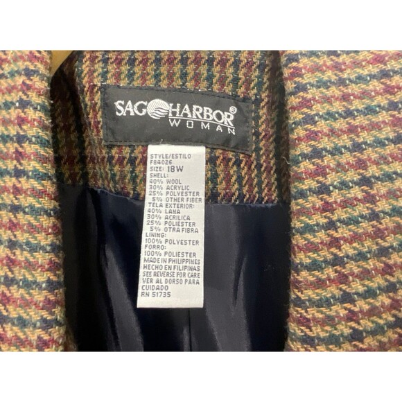 Sag Harbor Wool Blend Jacket Size 18W Blue & Burgundy Houndstooth Business Wear - Picture 2 of 6